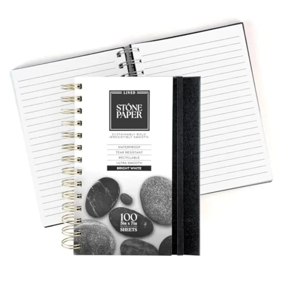 Lined Stone Paper Notebook, Spiral Bound Mineral Paper, 5 x 7 Waterproof Journal, Aesthetic Sketchbook Lined Pages for School,