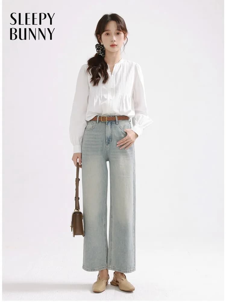 Women Elegant Lantern Sleeve Blouse Vintage French Style V Neck Shirt Spring Office Commuter Loose Lady Long Sleeve Casual Top