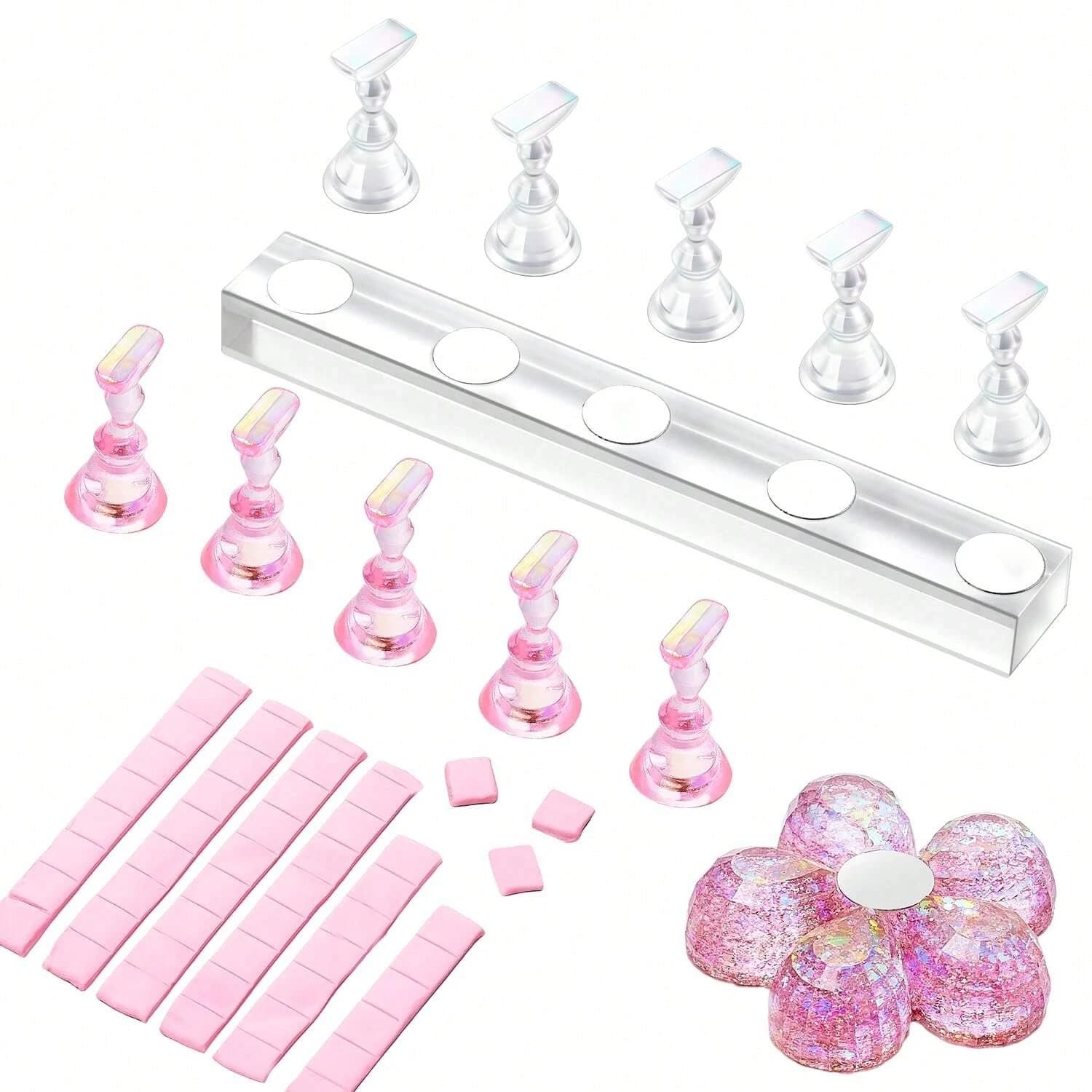 Set of Nail Holders for Press on Nail Exhibition Practice art Magnetic support for fake nails for painting Nail Stand with reusable mastic clay