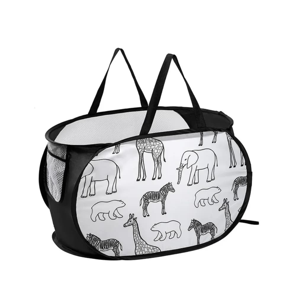 Space Saving Large Capacity Folding Laundry Basket Cartoon Collapsible Mesh Laundry Bag Polyester Storage Basket Bathroom