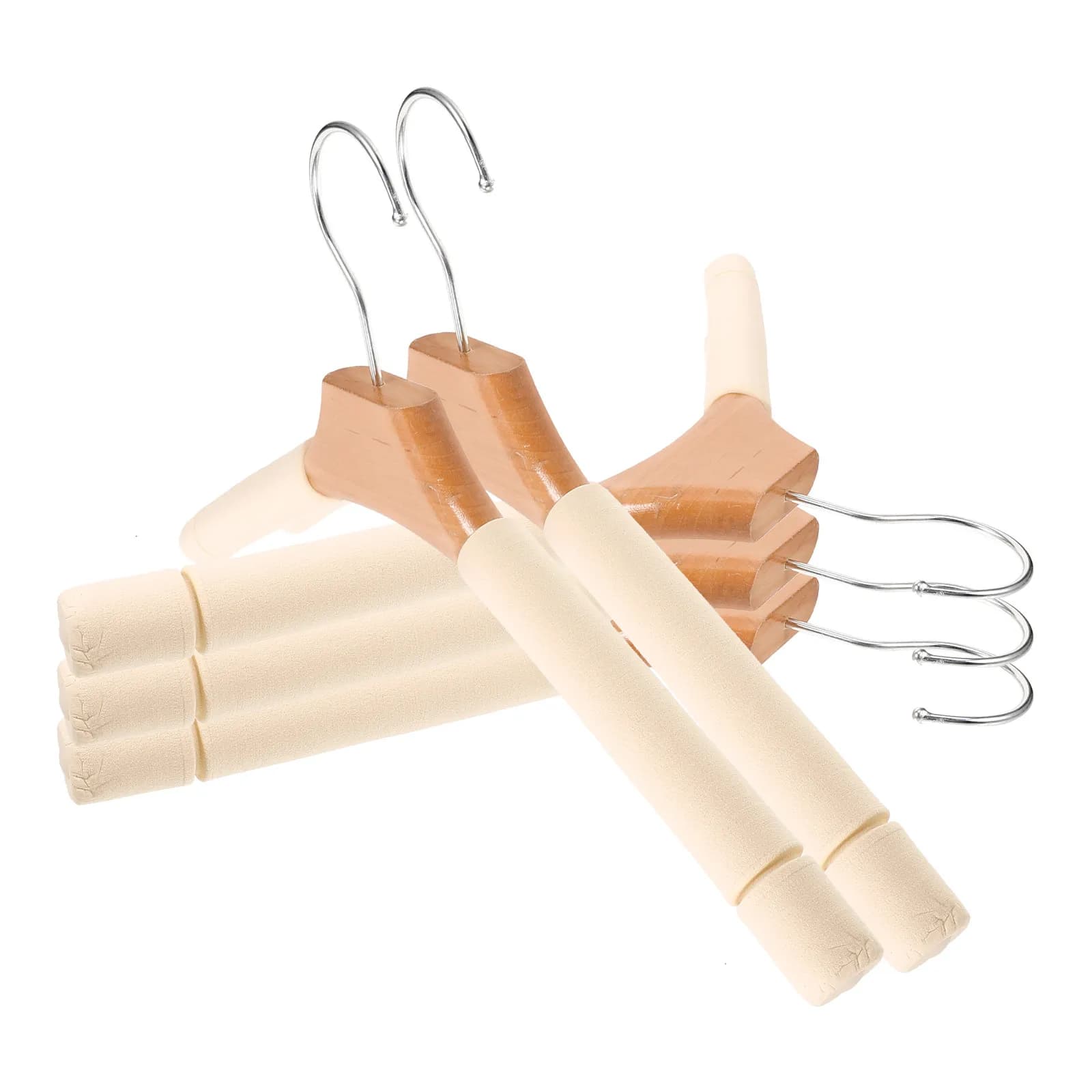 5Pcs Premium Wooden Padded Hangers Sponge Cushioned Anti-Skid Clothes Hangers for Women Wedding Dress Suit Coat Sweater Skirt