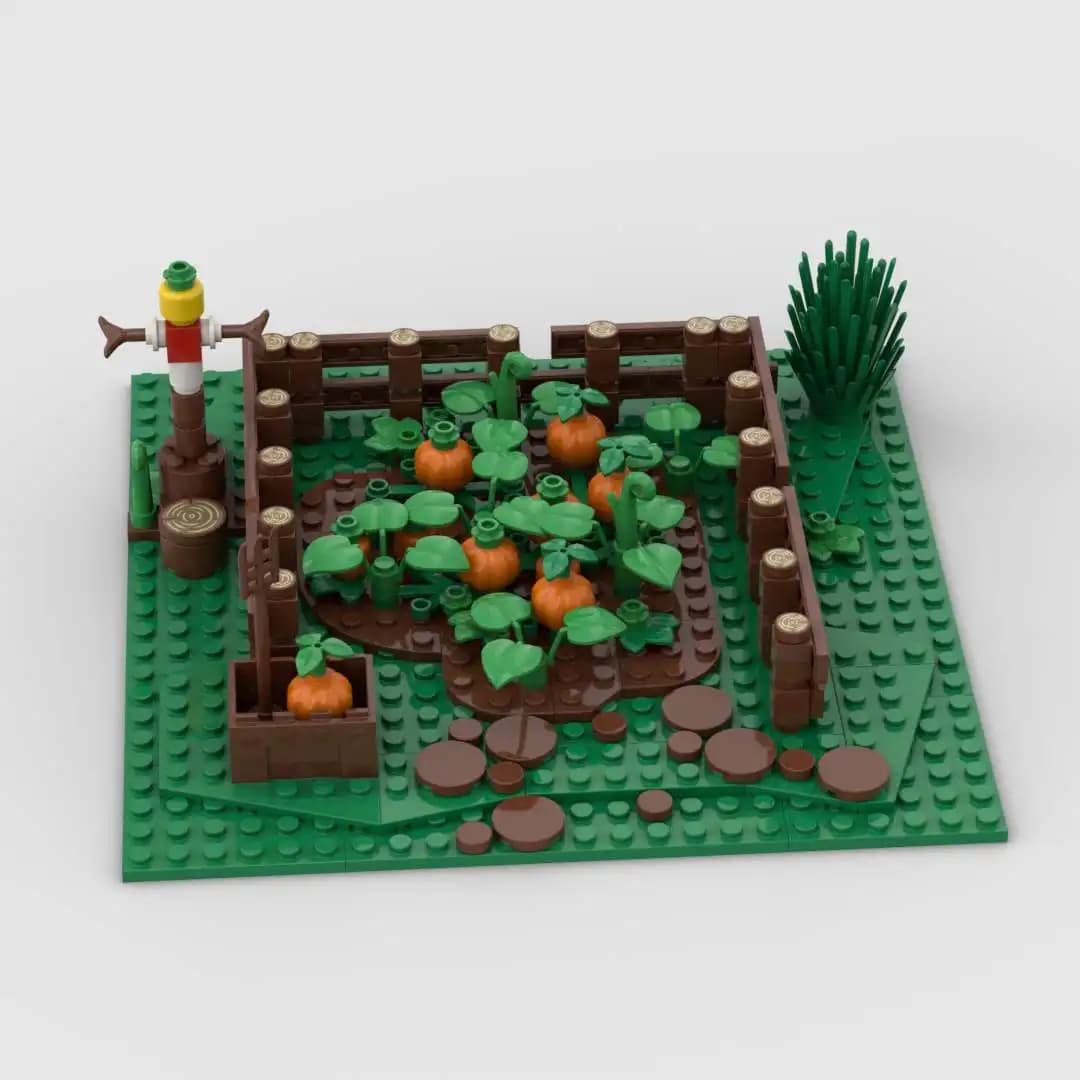 Modelli di blocchi da costruzione MOC, fattorie di zucca, ornamenti per la coltivazione della zucca, decorazioni fai-da-te a forma di spaventapasseri, regalo per bambini
