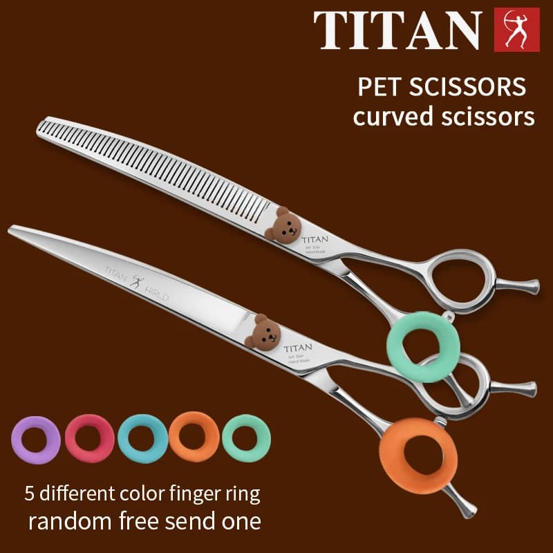 TITAN 7.0/7.5 pollici Professionale Pet Grooming Cesoie Denti Lisca di Pesce Dritto/Curvo Chunker Forbici Forbici di Bellezza Del Cane
