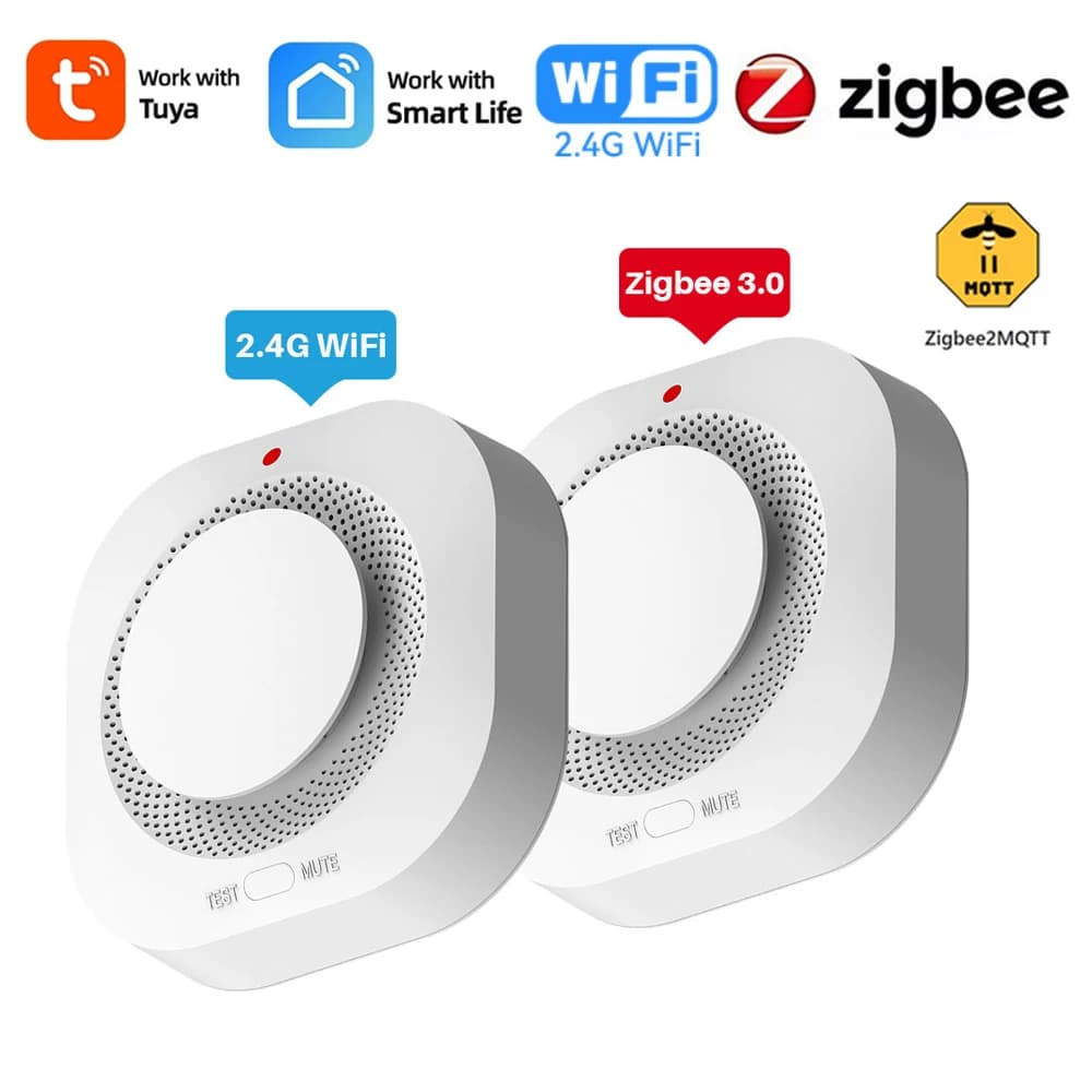 Tuya WiFi OR ZigBee Smoke Sensor Fire Protection Smoke Detector 80dB Sound Security System Firefighters Smart Life APP Control