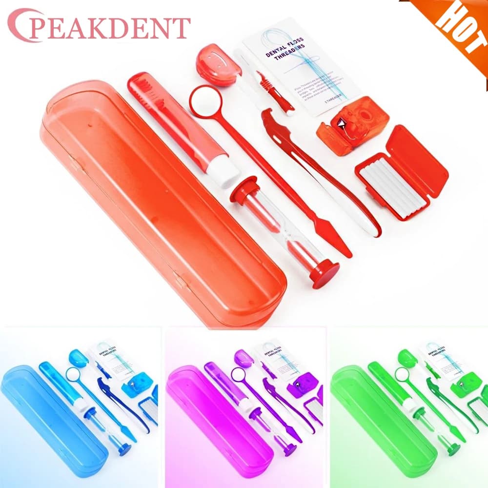 8-piece orthodontic oral hygiene kit, portable tool for cleaning and whitening of teeth, toothbrush, mirror, floss, travel set