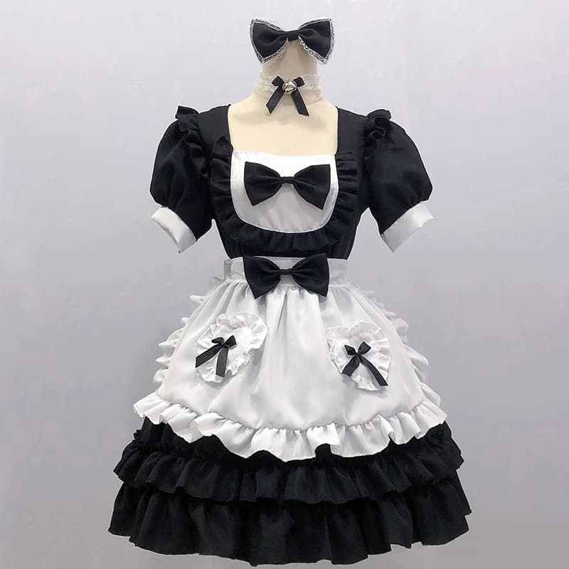 Cosplay Classical Maid Costumes Lolita Apron Maid Outfits Anime Black White Cute Coffee Waitress Uniform Party Princess Dress