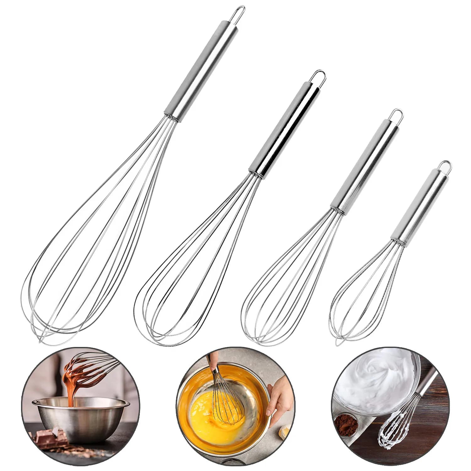 Fruste per Cucinare, Set di Fruste in Metallo per Pentole Antiaderenti, Frusta a Palloncino per Uova, per Sbattere, Montare, Schiumare e Mescolare