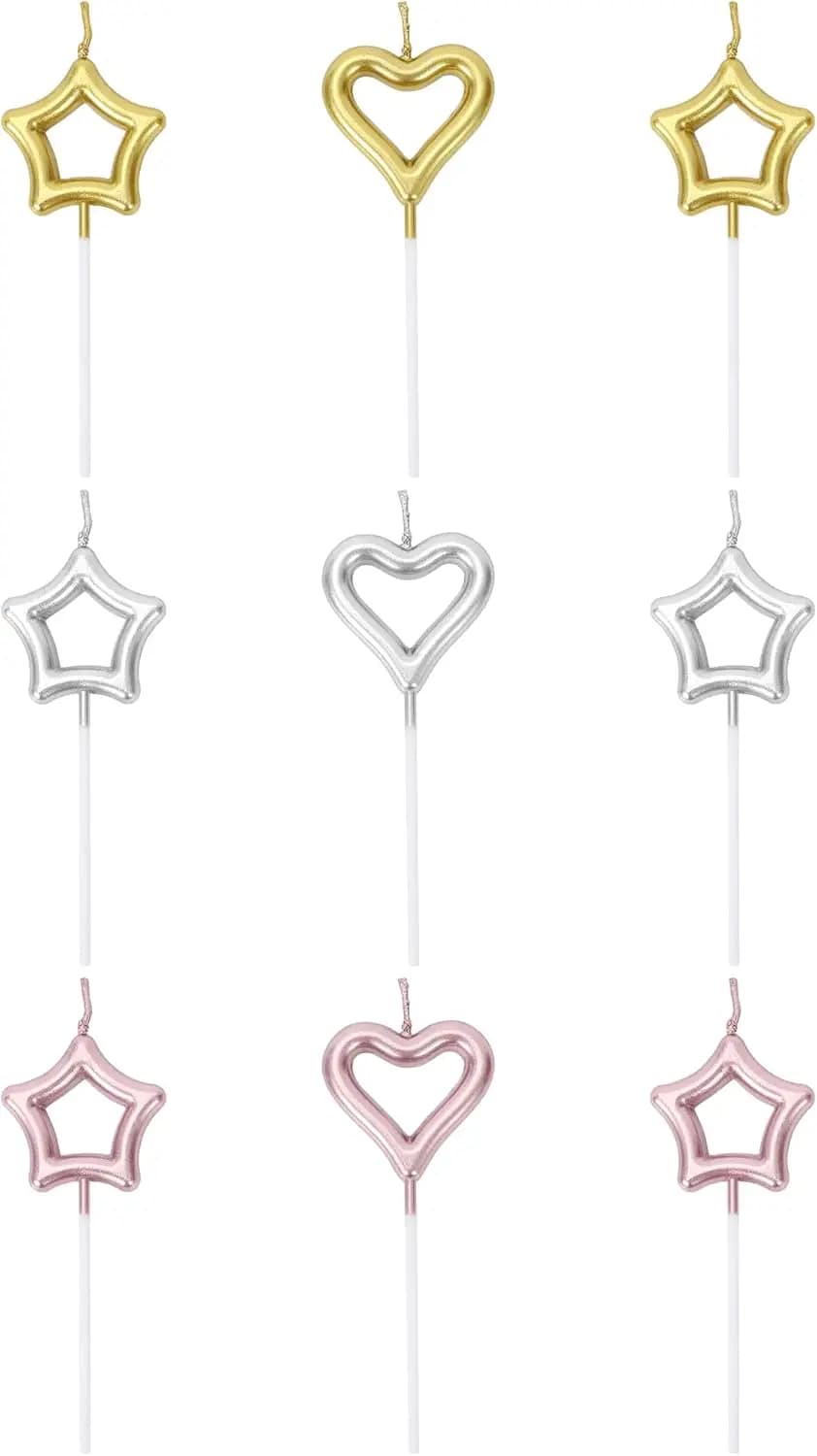 Set of birthday cake candles in heart shape and star, love star, ornament for birthday candles, wedding, anniversary, Valentine's Day, etc.