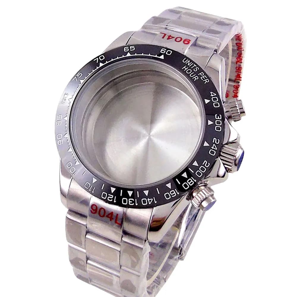 39mm VK63 multifunction quartz chronograph case sapphire crystal stainless steel bracelet black bezel men's watch parts
