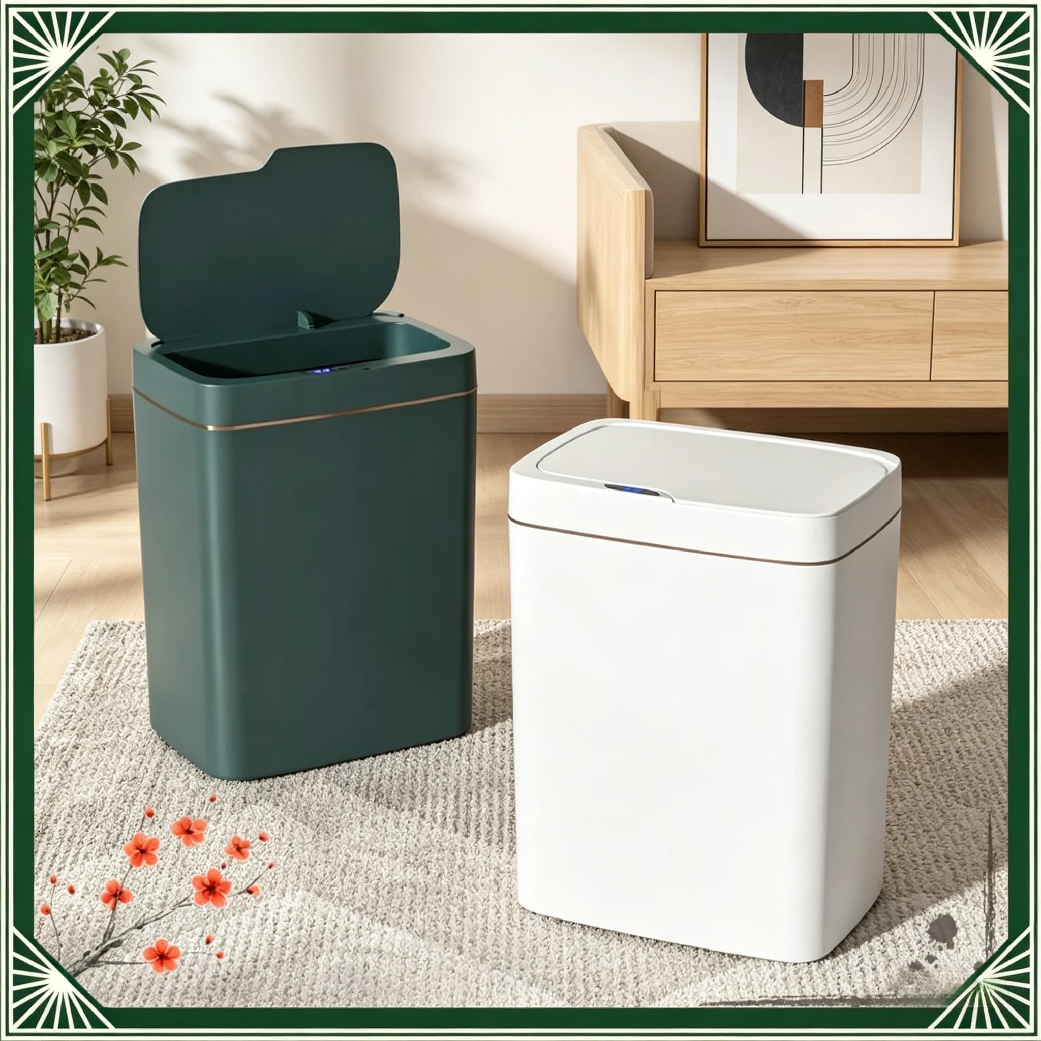 Cestino Intelligente con Sensore da 15L, Apertura e Chiusura Automatica Senza Contatto, Contenitore Leggero per Rifiuti per Casa, Bagno, Ufficio