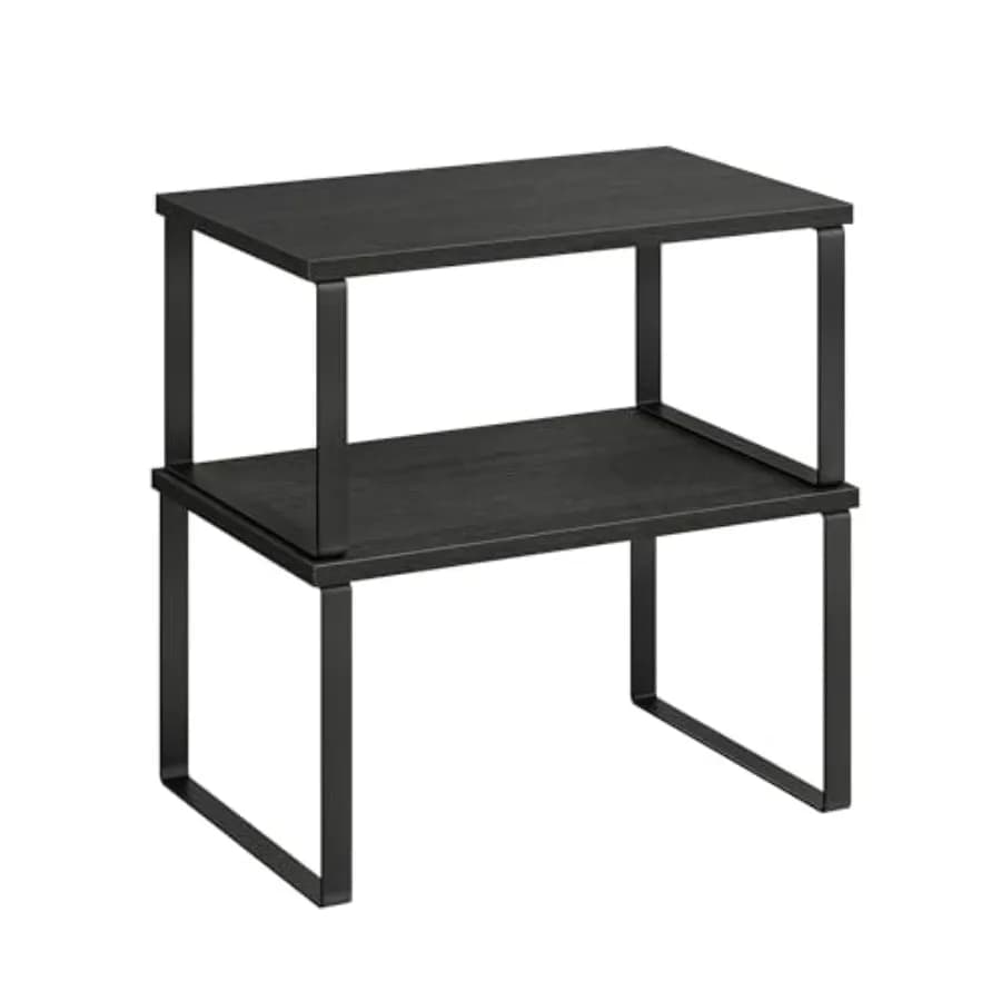 Set di 2 Scaffali Organizzatori per Armadietti, Ripiani da Cucina, Porta Spezie Impilabile ed Espandibile in Metallo e Legno Ingegnerizzato