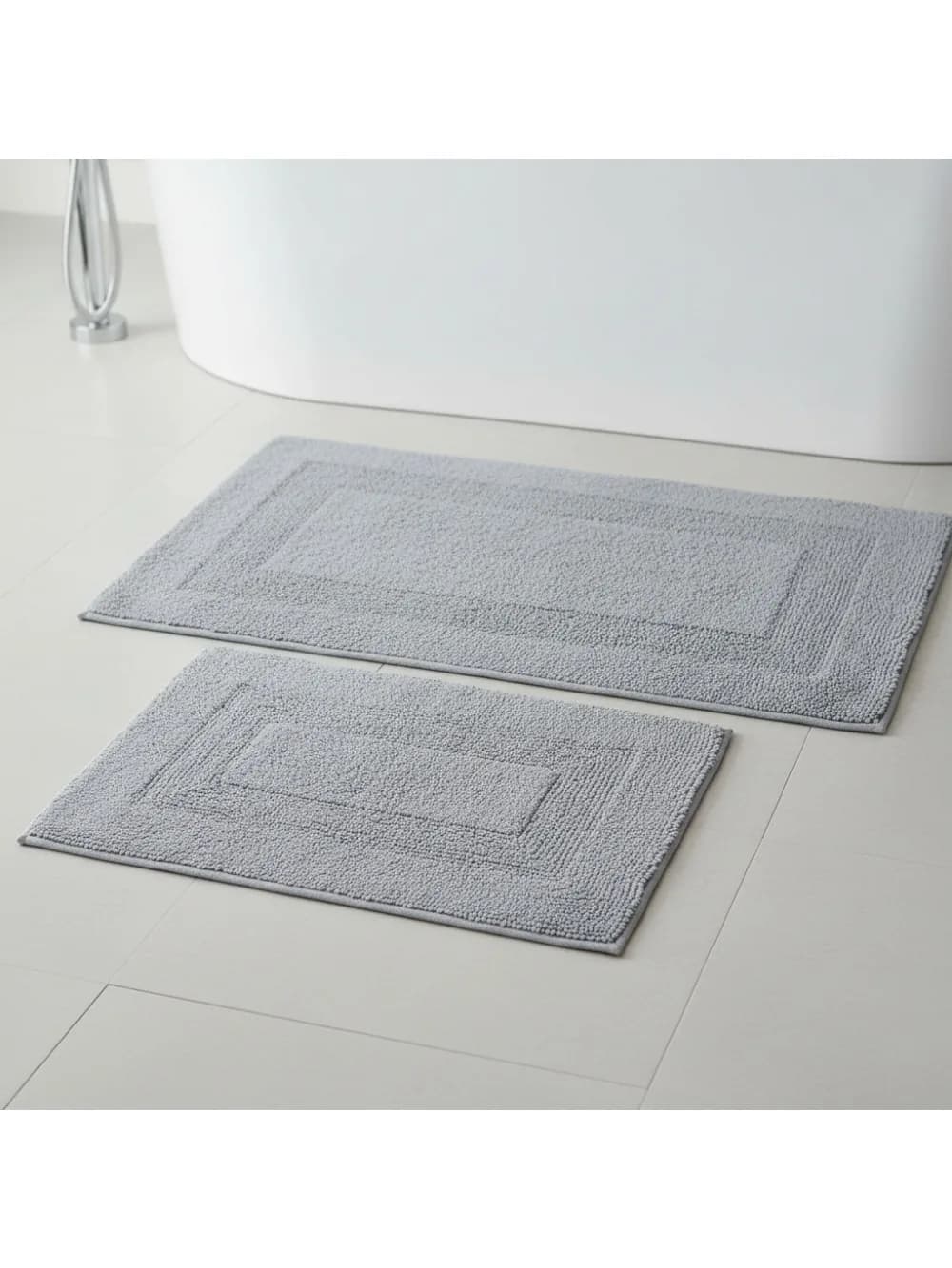 Set tappetino da bagno in cotone Tappeti da bagno lavabili in lavatrice, morbidi, assorbenti, reversibili, in 2 pezzi, argento