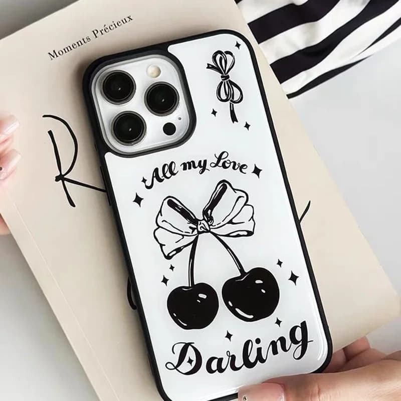 Custodia per telefono INS Black Butterfly Cherry per iPhone 17 AIR 16 15 14 13 12 11 XR PRO XS MAX 7 8 PLUS Cover antipolvere antigoccia