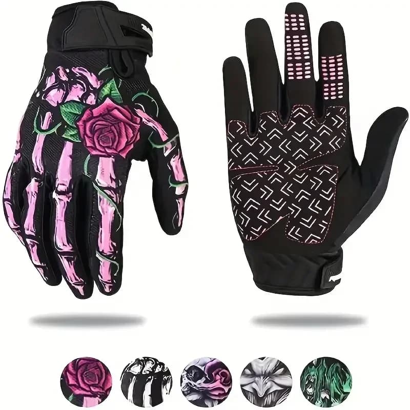 1 piece full finger cycling gloves - Touch screen motorcycle gloves with Joker Ghost Claw skull design for mountain bike guide