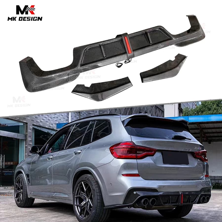 Carbon Fiber KB Style Rear Diffuser With LED Light for BMW G01 X3 2019+ Rear Bumper Lip Diffuser Splitter Car Accessories