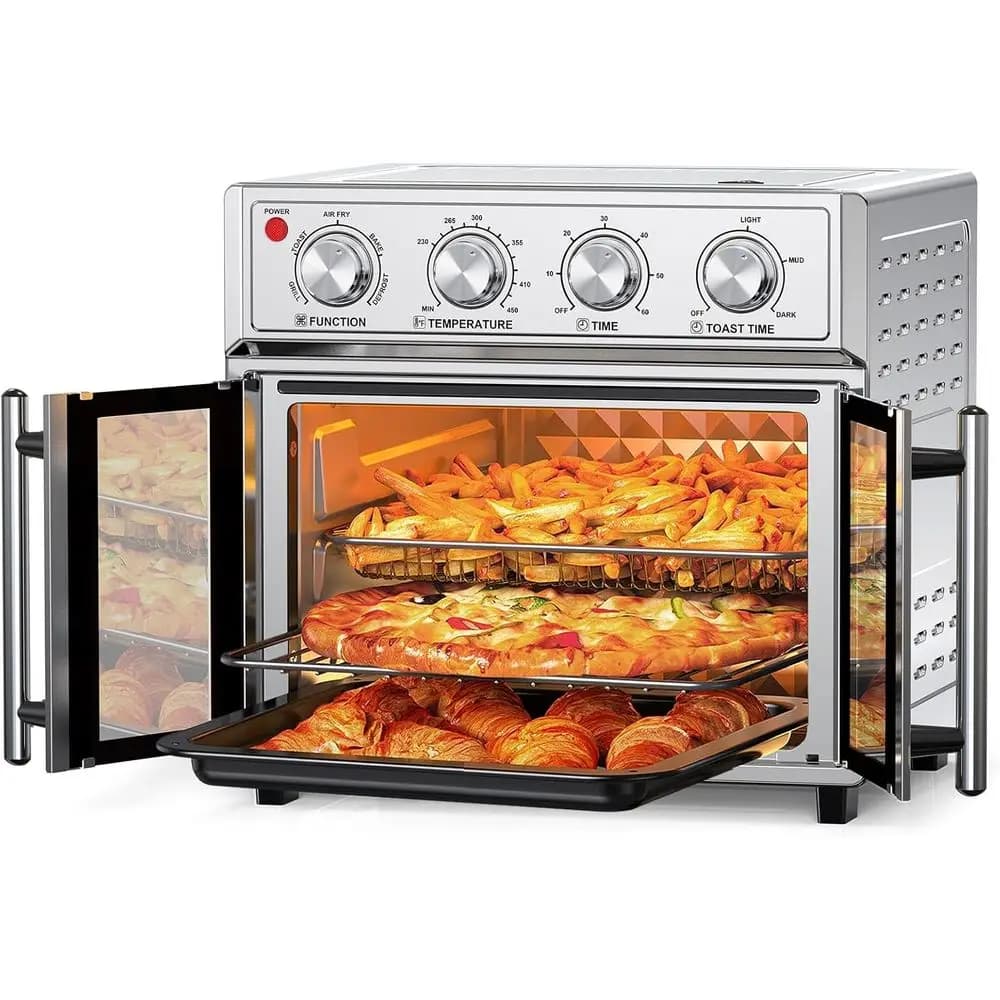 Forno a Convezione Extra Large da 27,5 Qt per 6 Fette con Funzione Air Fryer, Porta Francese, 1700W, Acciaio Inossidabile
