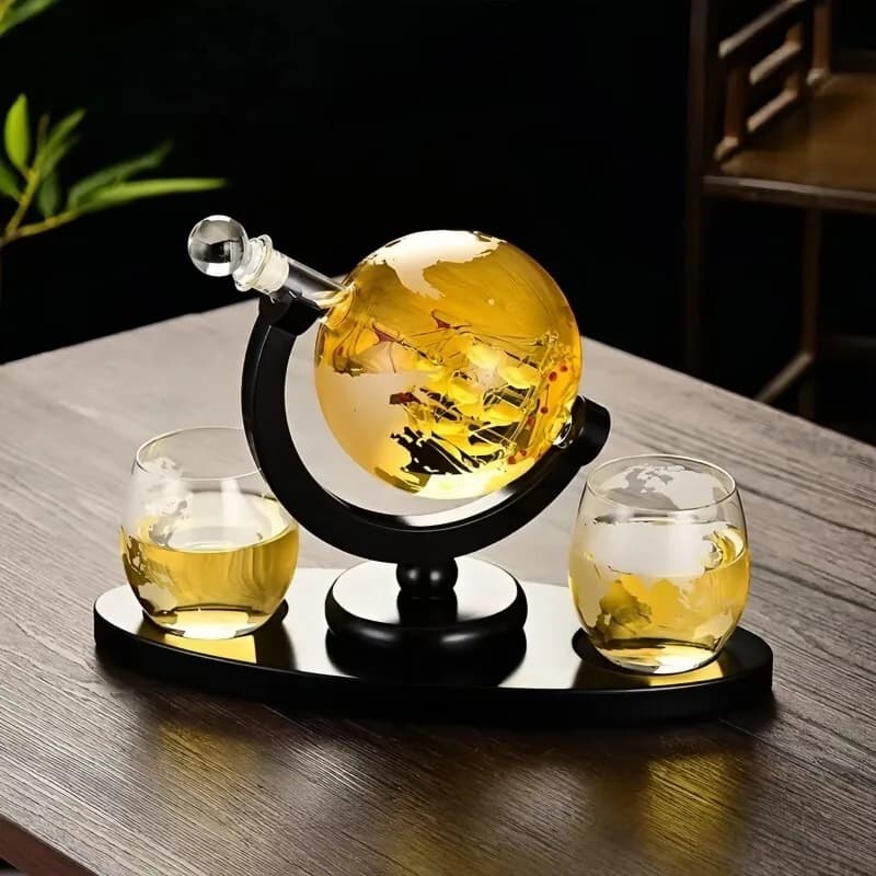Decorative Globe Wine Decanter Set, Glass Carafe with Stand for Home Bar Gift, Elegant