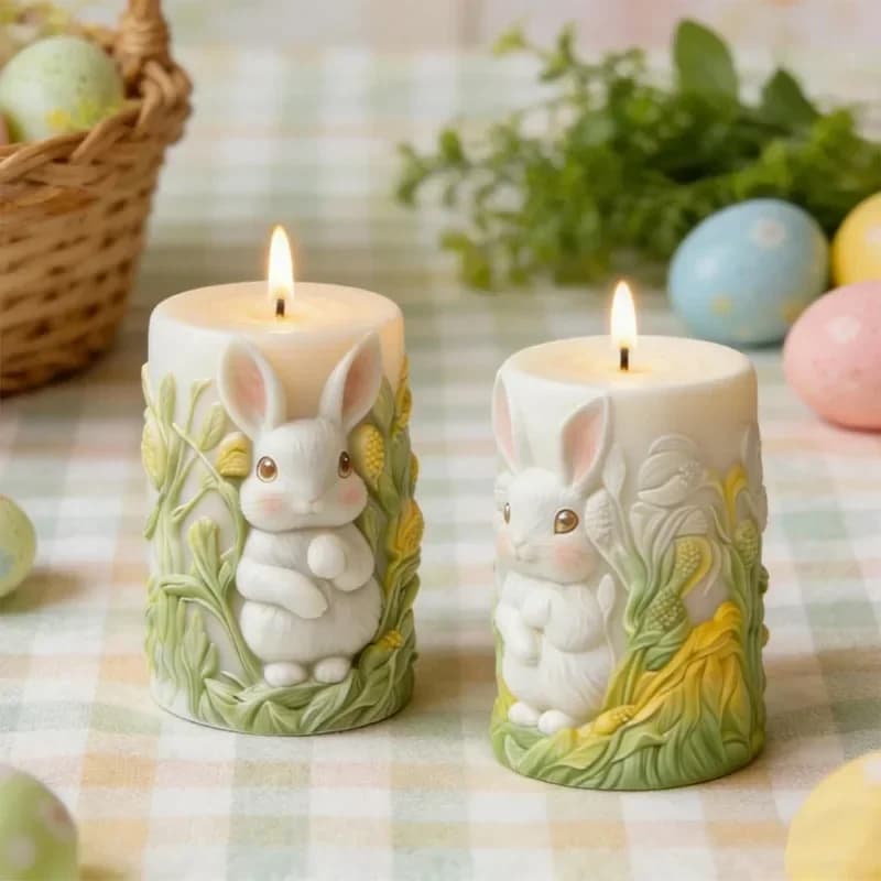 Stampo in Silicone Premium a Forma di Coniglio Pasquale 2026, Stampo 3D a Colonna e Rilievo per Candele, Saponi, Resina e Gesso