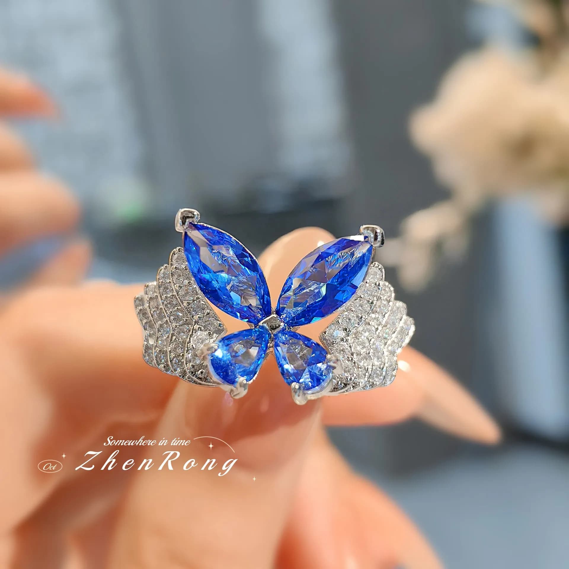 925 Sterling Silver Light Luxury Fairy Phantom Butterfly Ring Inlaid With High Carbon Horse Eye Layered Diamond Ring For Women