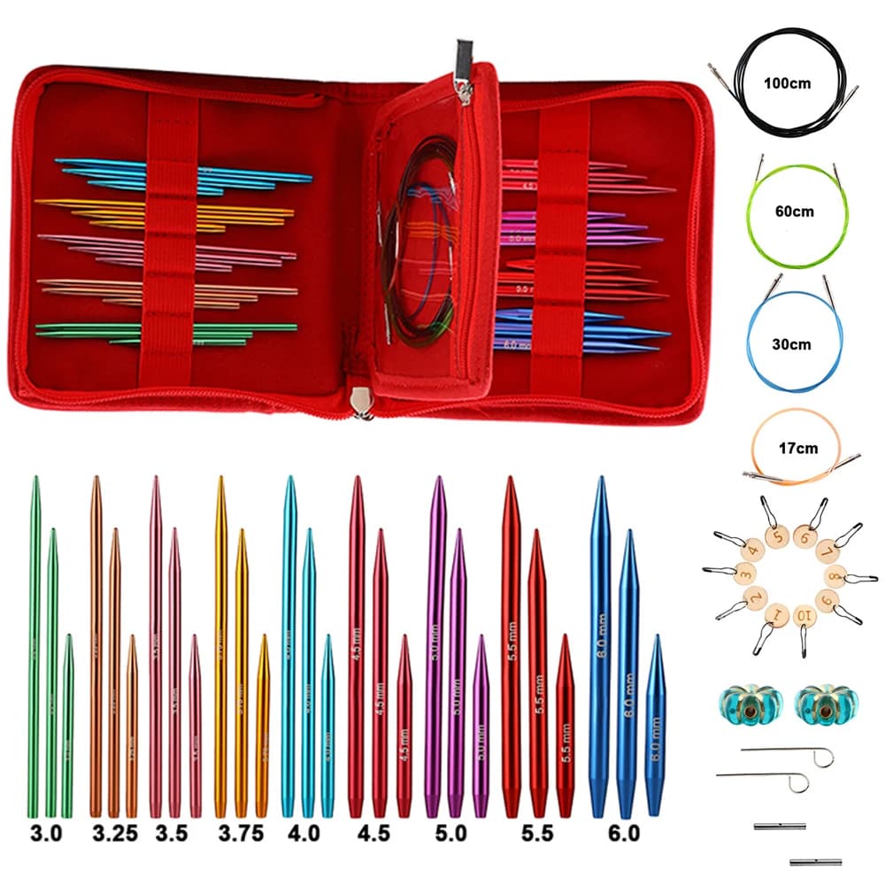 Set di Ferri Circolari per Maglieria e Uncinetti per Cucito, Kit Fai-da-te per Principianti con Borsa Portaoggetti, Pacchetto Materiali e Strumenti per la Conservazione