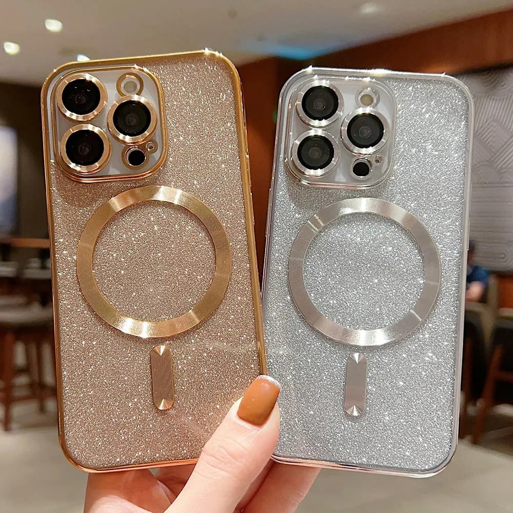 Luxury Electroplate For Magsafe Wireless Charge Phone Case For iPhone 18,17,16,15,14,13,12，Pro Max，Pro Soft Glitter Back Cover