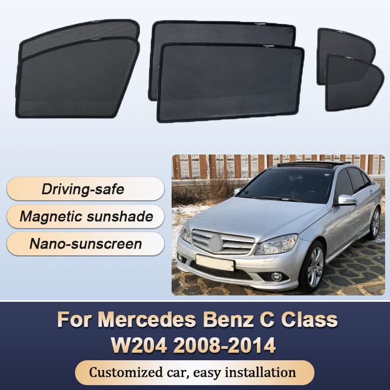 Tende da sole per Mercedes Benz Classe C W204 2008-2014 Tende da sole Isolamento termico magnetico Maglia Tenda per finestra Visiera Accessori auto