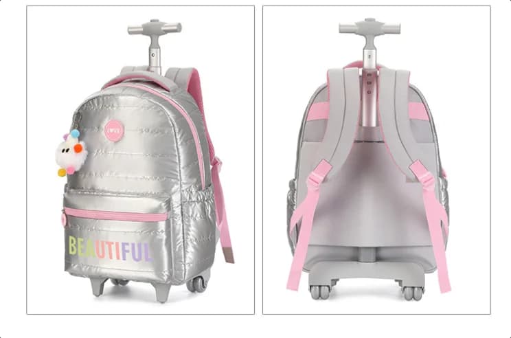 Rolling Backpack with Wheels for Girls Kids Rolling Backpack with Lunch Bag Pencil Case Set Kids Travel Luggage Rolling Bags
