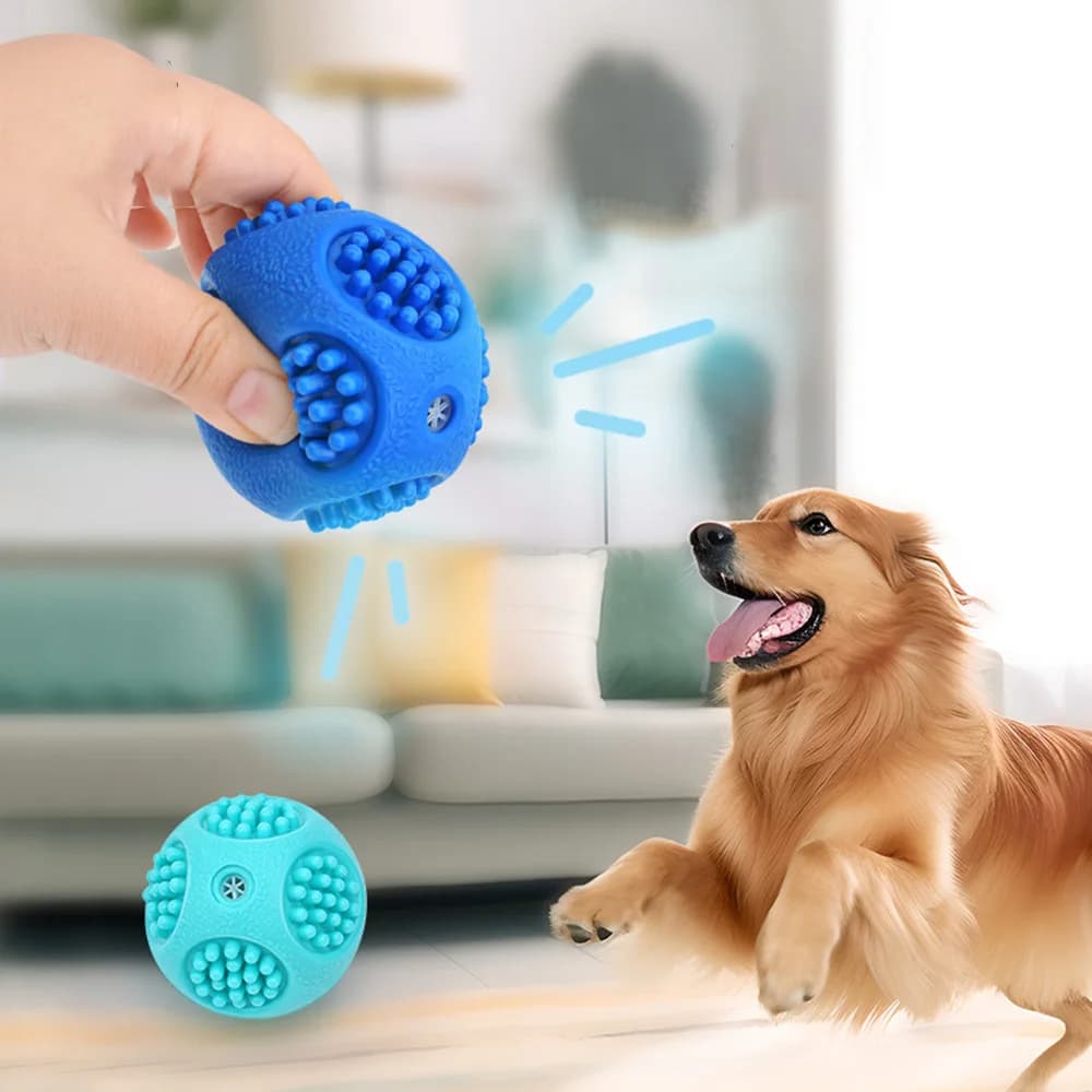 Palla da masticare per cani con denti - Durevole, giocattolo per la pulizia dei denti per cuccioli e cani di taglia grande, autogiocante elastico