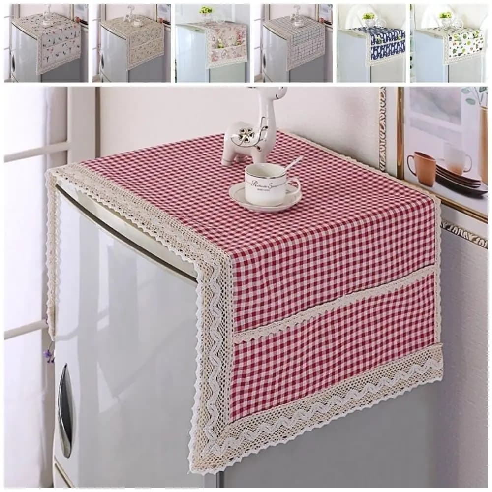 Nuovo Copri Frigorifero 55x120cm in Cotone e Lino con Tasca Portaoggetti, Protezione Antipolvere per Frigo e Lavatrice