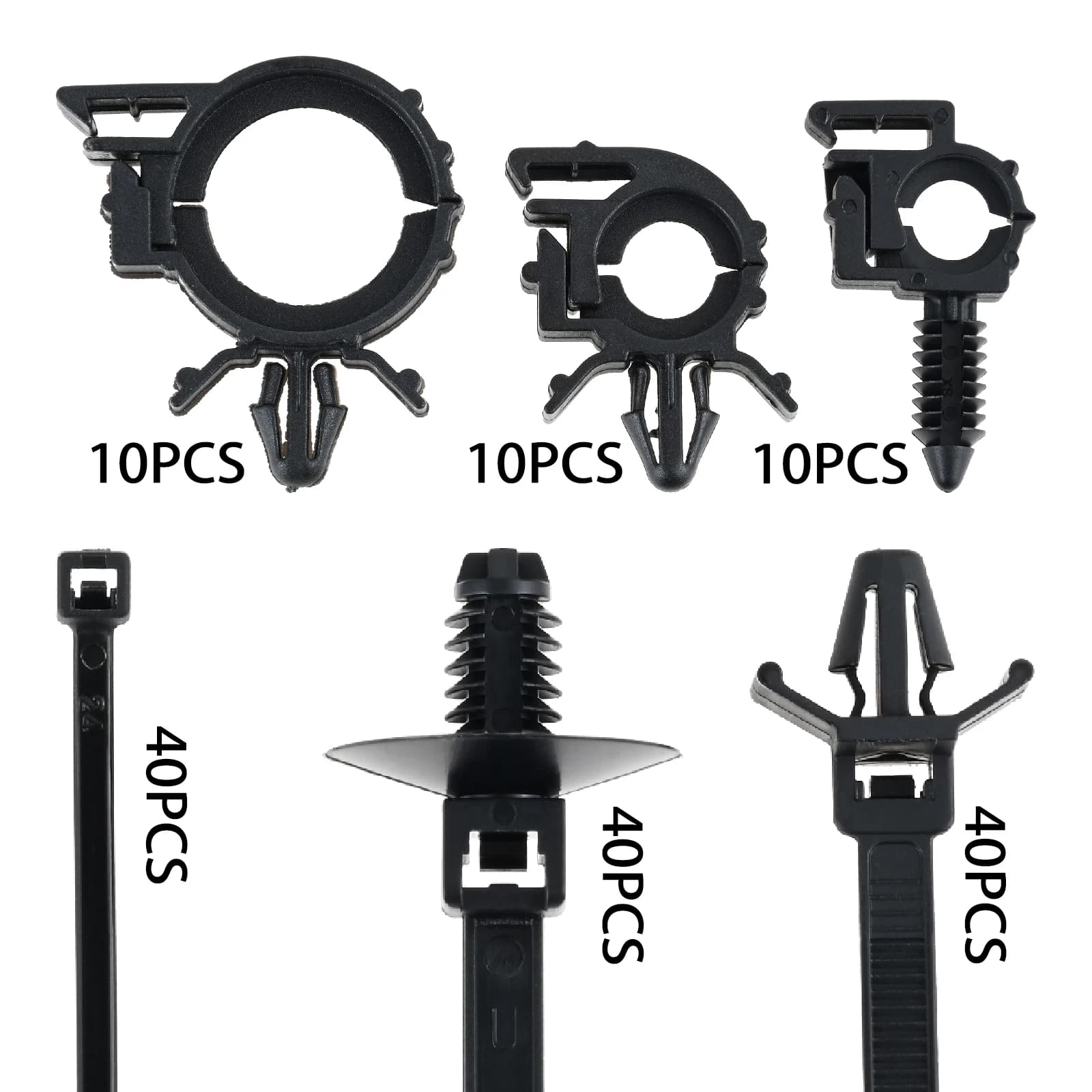 120 Pezzi Fascette Autobloccanti in Nylon, 30 Pezzi Clip per Cavi, Fissaggio Cavi Auto, Fascette per Fissaggio Cavi