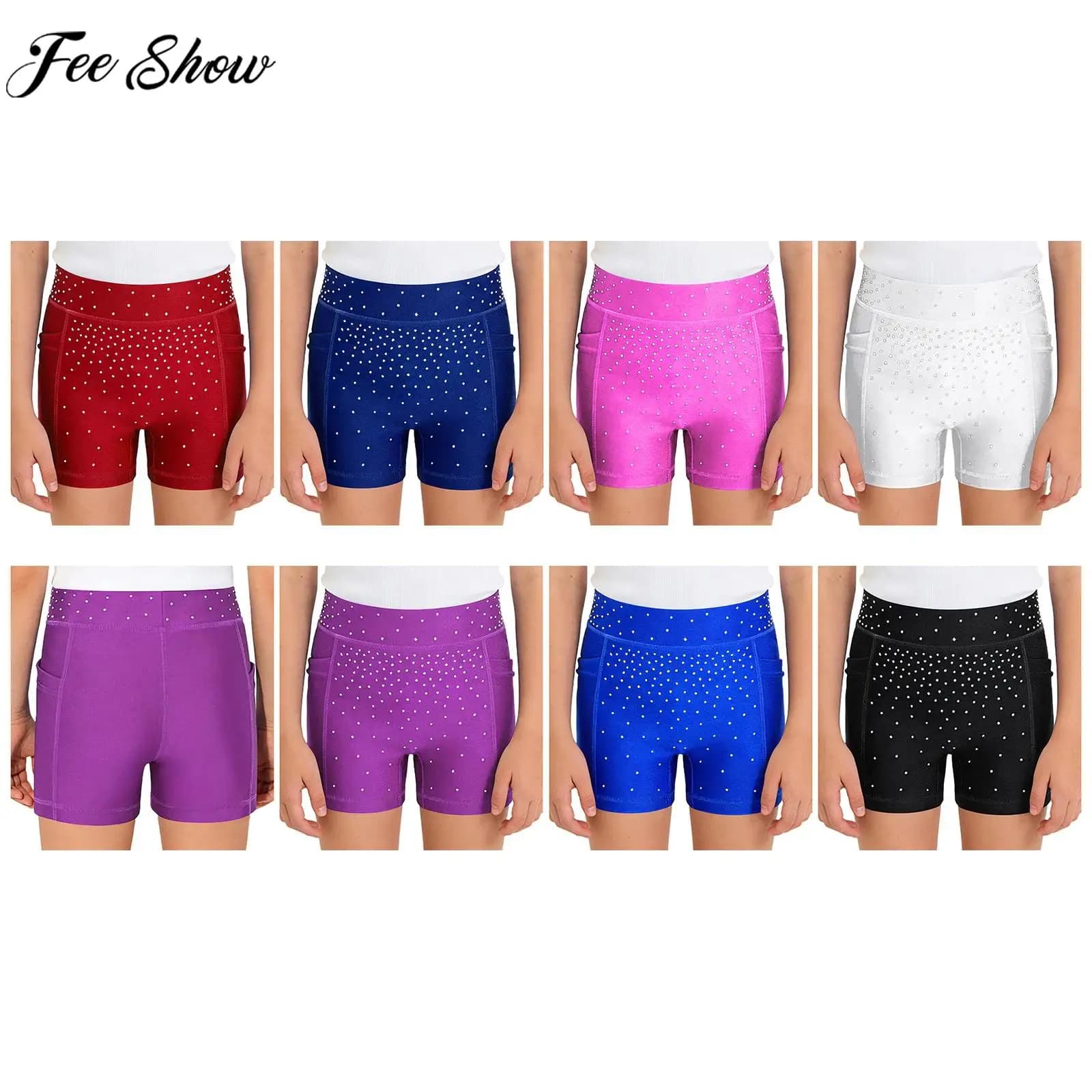 Stretch waist sports shorts with glossy rhinestones for baby, ballet, dance, gymnastics, yoga, bicycle training, fitness leggings