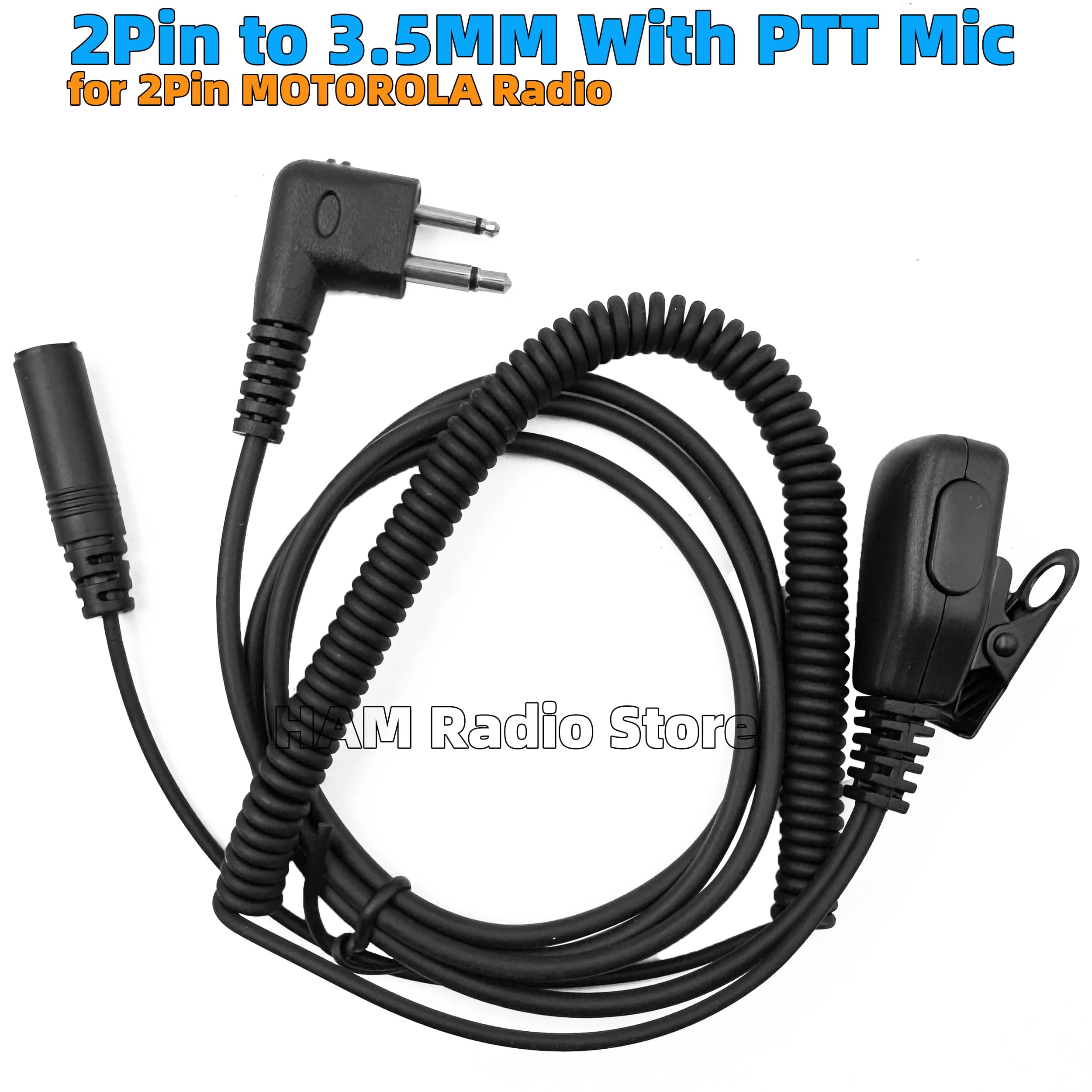 Auricolare per Radio Motorola con Connettore a 2 Pin e Jack da 3,5mm, Microfono PTT per Walkie Talkie, Cuffie con Cavo AUX M-Plug