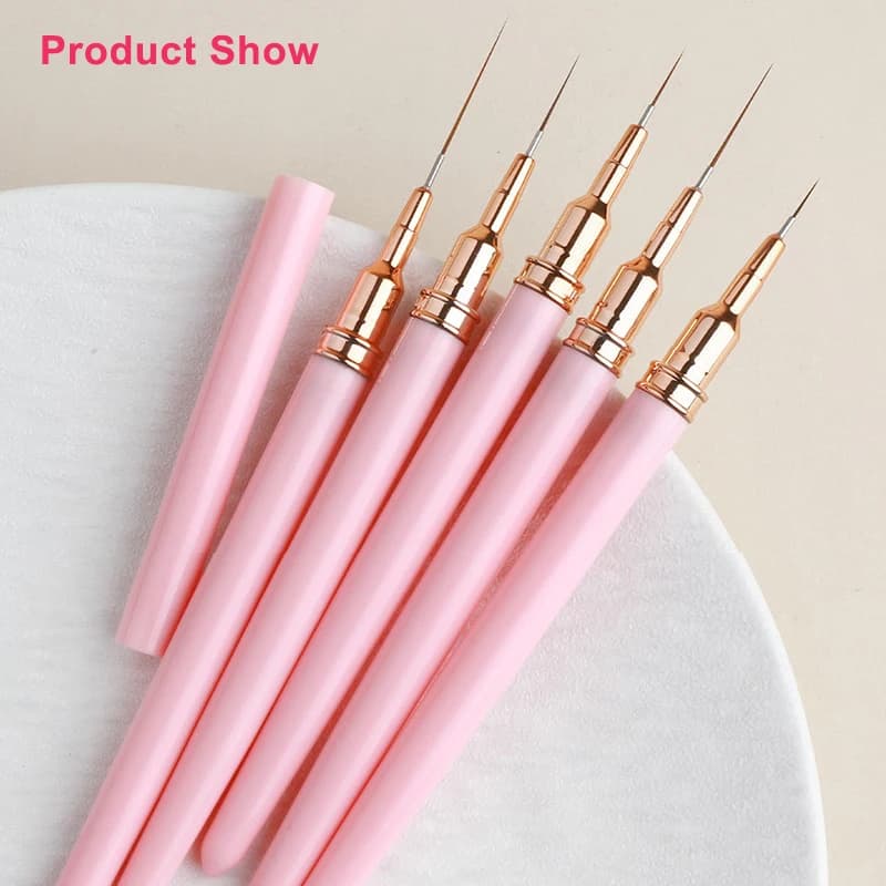 5PCS Penne per nail art Pennelli per rivestimento Set Strumenti per nail art per linee lunghe Dettagli sottili Pennello per fodera per disegno fine Pittura per smalto gel UV