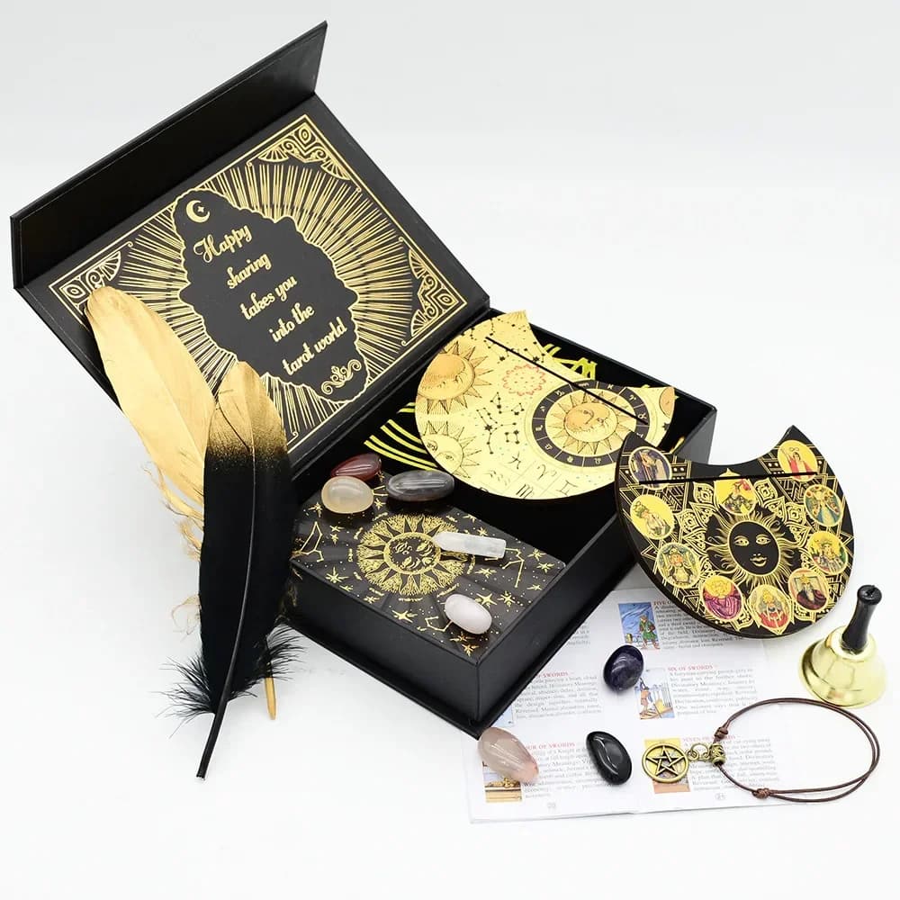 12 X7cm piuma oro nero carta dei tarocchi del sole confezione regalo Set lamina d'oro mazzo dei tarocchi che timbra la carta da gioco resistente all'usura impermeabile in PVC