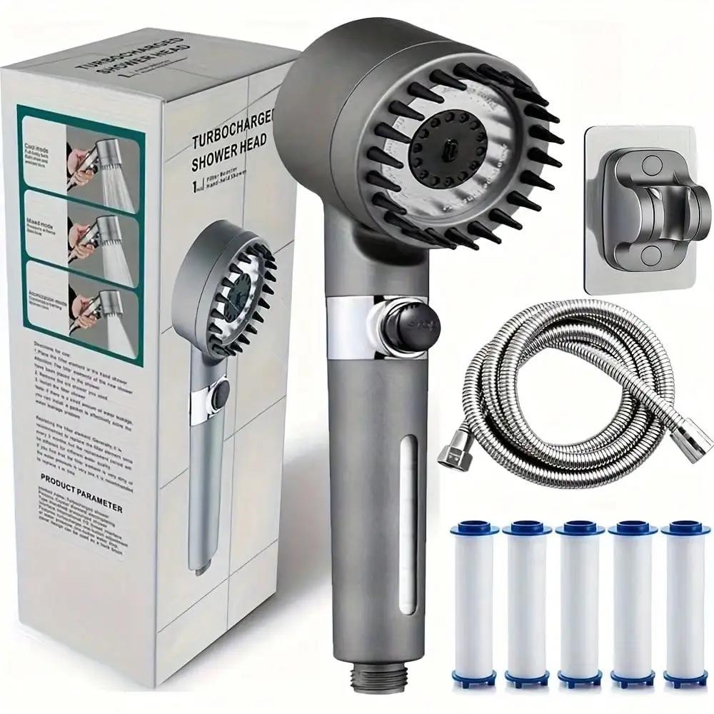3 Spray Setting Filtered Rain Shower Head With 15 Replacement Filters Wall Mounted ABS Polished Round Shower Sprayer Rain Jet Spray Modes No Electricity Required Modern Bathroom Shower Fixture Accessories