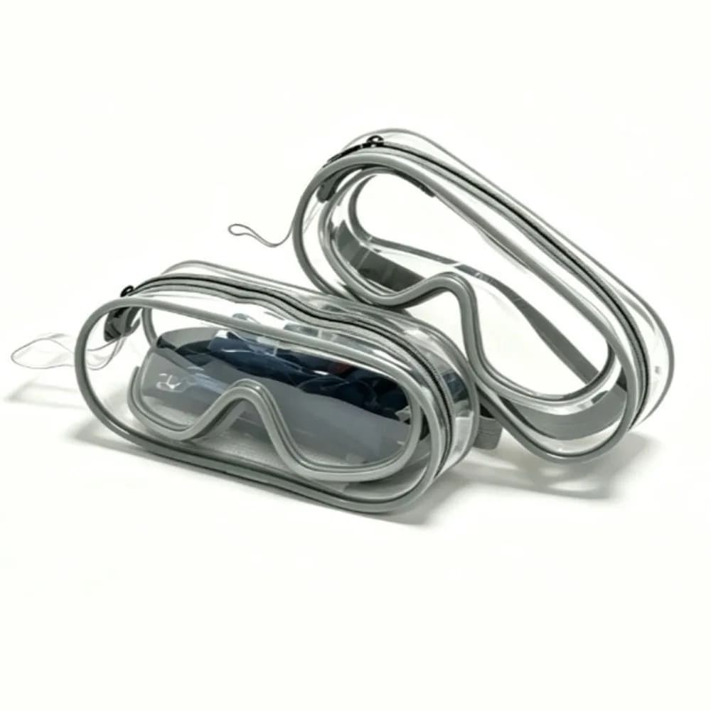 PVC Material Swim Goggles Case Transparent Design Anti-Scratch Coating Protective Zipper Cover Breathable Fabric Compact Size