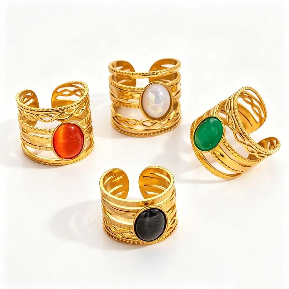 Stainless Steel Geometric Hollow Ring Hollow Pattern Exquisite Design Open Ring Side Opening Multi Layer Ring Jewelry Gifts