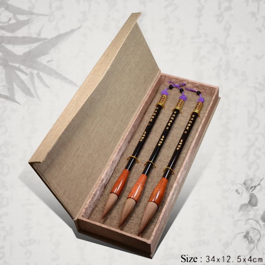 Premium Weasel Hair Calligraphy Brush Set for Sumi-e & Chinese Painting, Professional Artist Supplies with Gift Box