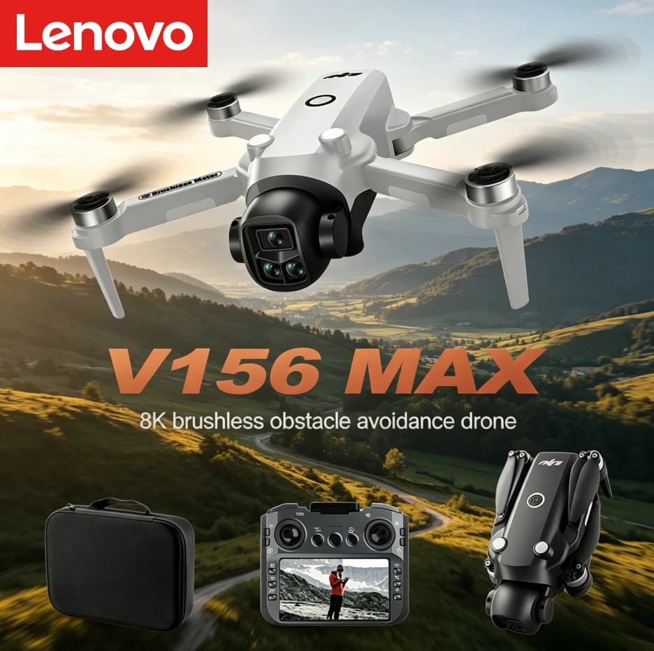 Drone Lenovo V156 MAX 4K 8K 5G Brushless Antiurto a Quattro Assi con Evitamento Ostacoli a Lungo Raggio, Quadricottero Pieghevole RC GPS