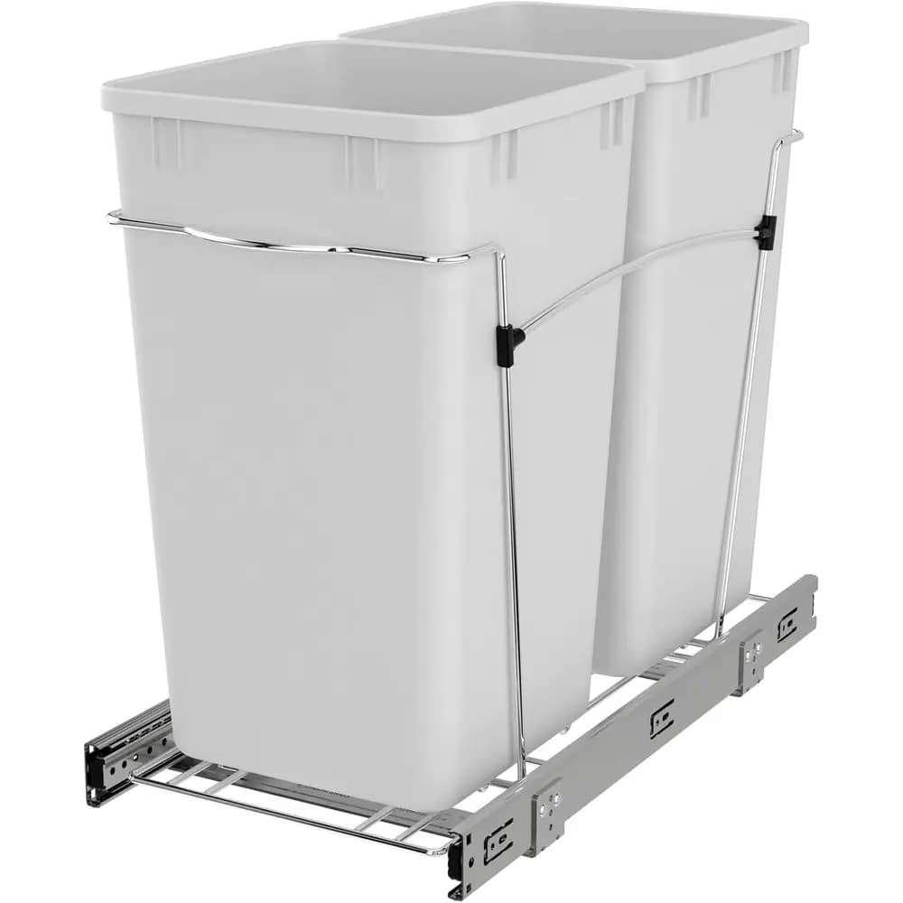 Cestino estraibile o da sottolavello da 27 Qt per rifiuti e riciclo con guide scorrevoli, bianco, RV-15KD-11C S