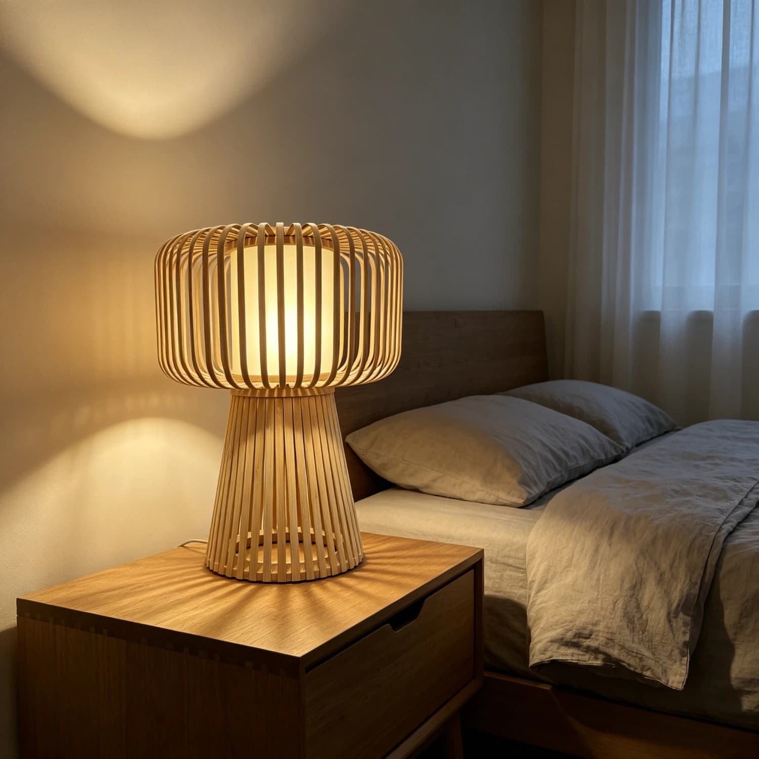 JOYINLED Bamboo Handmade Minimalist Bedroom Study Desk Small Book Lamp Bedside Table Desk Lamp Japanese Style Book Lamp
