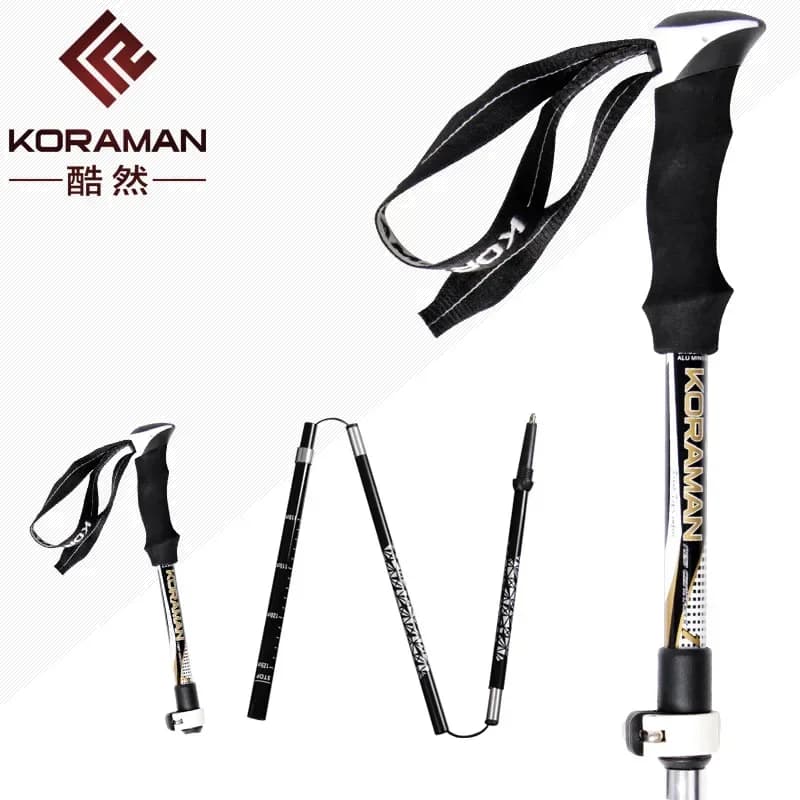 Outdoor Folding Carbon Hiking Poles Super Lightweight Portable Straight‑Handle Multifunctional Trekking Poles for Hiking Walking