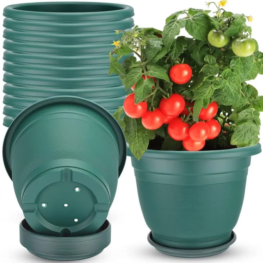 Set of 10 Round Plastic Vases with Subvase, Vases for Semenzali with Holes, Pots in Resin for Plants, Containers for Vivary Flowers