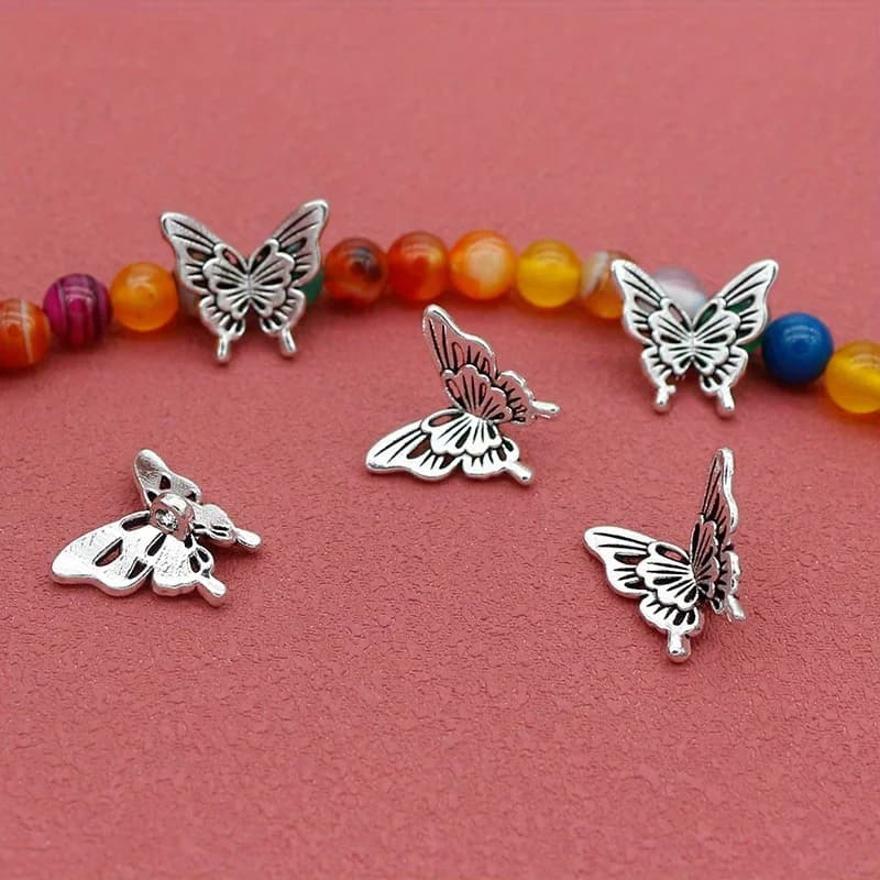 10PCS Silver Butterfly Accessories DIY- Necklace Pendant Bracelet Bead Decoration Party Jewelry Decoration Gift