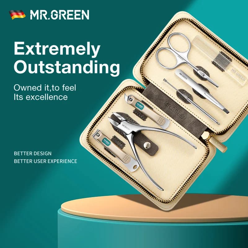 MR.GREEN Manicure Set Color Contrast Sets Nail Clippers Cutter Tools Kits Stainless Steel Pedicure Travel Case for Man Woman