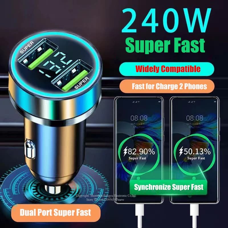 UYUXIO Caricatore per telefono da auto con doppia porta USB Adattatore di ricarica super veloce con display di tensione per iPhone Samsung Oppo Vivo Huawei