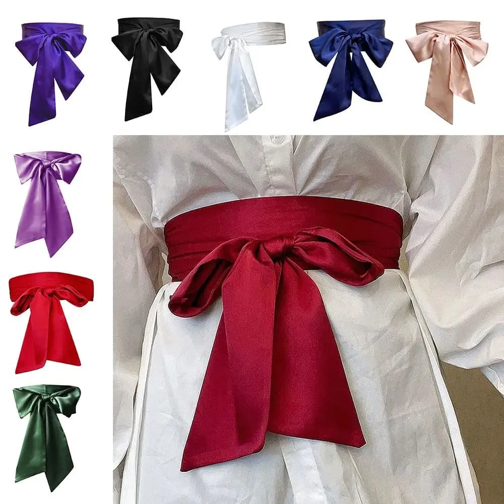 Cintura in raso di seta alla moda con fiocco, larga e decorativa, con lacci, per fai da te, ideale per gonne, vestiti e top