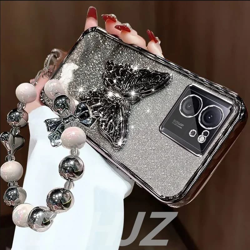 Bracciale a farfalla Supporto per telefono Bracciale con perline Custodia glitter per vivo V50 V40 V30 V60 Lite Pro Y39 Y29 Y19S Y04 Y03 Y28 Cover posteriore