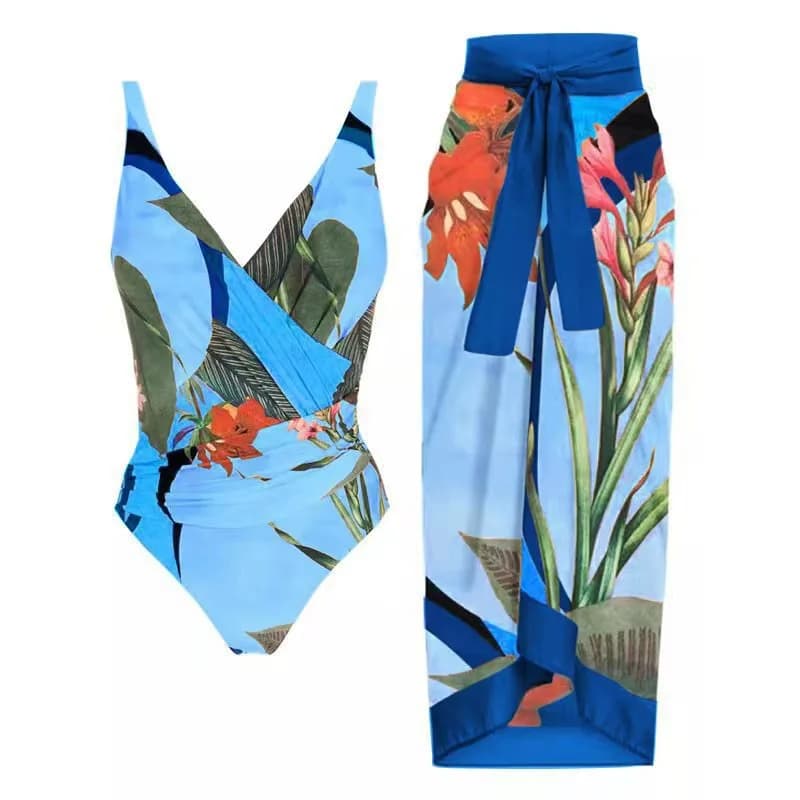 Costume da bagno intero verde monospalla con stampa floreale, stile brasiliano, con gonna, per donna, collezione 2026, per spiaggia e vacanze