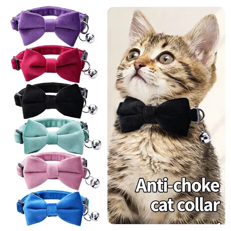 Pet Breakaway Cat Dog Collar Bow Tie and Bell Cute Adjustable Dog Collar With Sash Small Bell Accessories For Cats